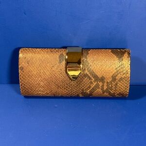 Banana Republic Leather Hardshell 7” Clutch – Metallic Animal Print – Gold Clasp